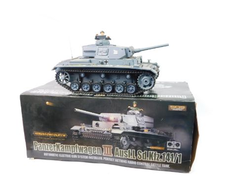 An Eanzear Kampfwagen III Aus Fl Sd Kfz 141/1 tank, 1/16 scale, with radio control action, boxed.