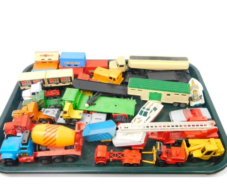 Die cast vehicles, Lesney, Matchbox Super Kings K-6 cement mixer, fire truck, rolling stock, etc..  (quantity)