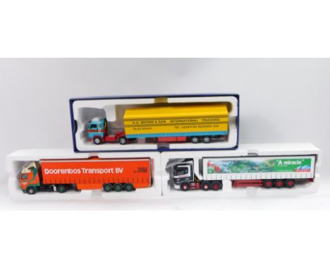 Corgi 1:50 scale die cast lorries, limited edition Scania Cornwall, Dooenbos Transport BV and Hauliers of Renown H G Brown an