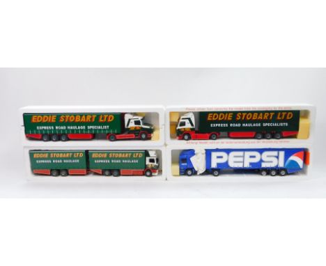 Tekno die cast 1:50 scale advertising lorries, Eddie Stobart, Pepsi 68 etc, boxed. (4)