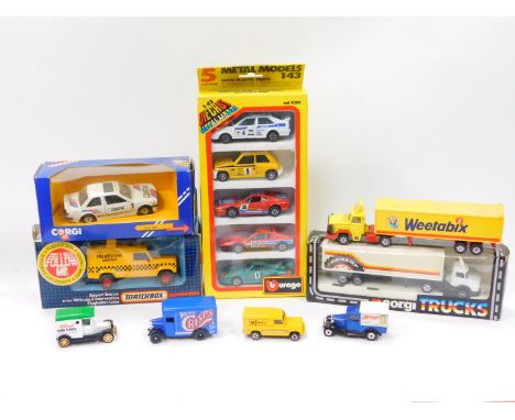 Die cast vehicles, including a Burago 1/43 metal model, with plastic part set, Corgi BMW 325i, Matchbox boxed Heathrow Airpor