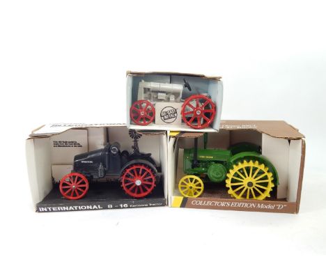 An Ertl International 8-16 Kerosene tractor, scale 1/16, John Deere Collector's Model 'D', scale 1/16, and a Fordson tractor,