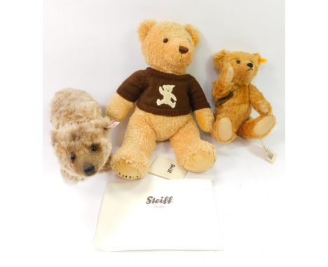 A Steiff Cosy Year plush jointed teddy bear, 663130, 2009, with brown knitted sweater, stitched to under foot with label to t