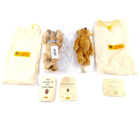 Two Steiff for Danbury Mint teddy bears, comprising golden mohair 2002 Centenary Bear, USA Anniversary 1902-2002, with certif