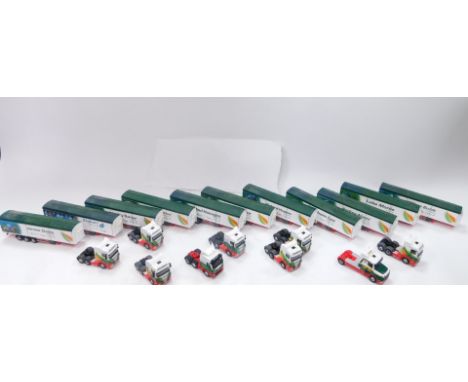 Oxford die cast 1:50 scale horse racing related Eddie Stobart lorries, for Paul Hannagan, Ryan Moore, etc.  (a quantity)