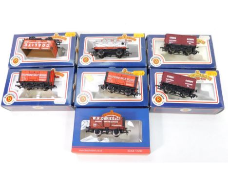 Bachmann OO-gauge rolling stock, including W R Davis &amp; Co seven plank wagon 37-2011K and others for Coalite, Stafford Sal