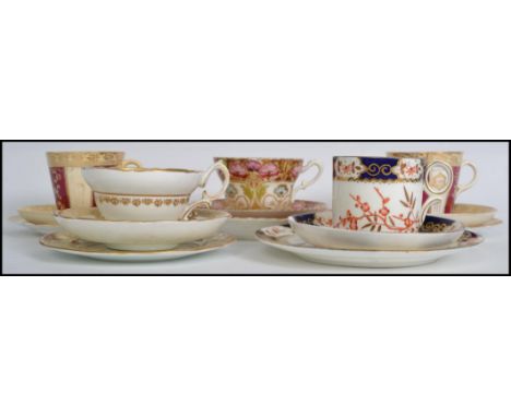 A collection of 5 19th century ceramic trio's to include a 19th century Crown Derby Imari pattern trio, Samuel Radford trio, 