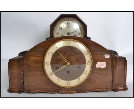A 1930's Art Deco large Westminster Chime mantel clock together with an Ansonia early 20th century mantel clock with faceted 
