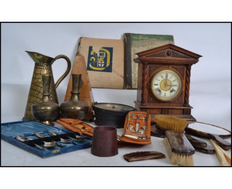 A good mixed lot to include a believed Joseph Sankey and Son textured embossed crocodile skin ewer jug, a German wooden cased