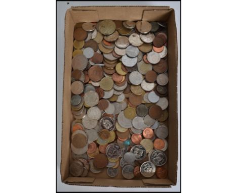 A good collection of vintage 20th century and other world coins to include English pre and post decimal examples, foreign etc