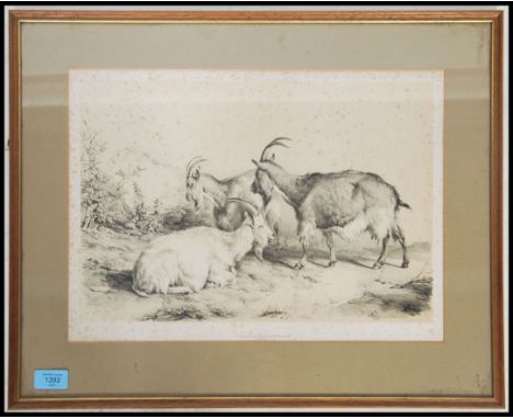 A 19th century lithograph by J Sidney Cooper 1838 of goats bearing notation for Ackermann & Co Ltd