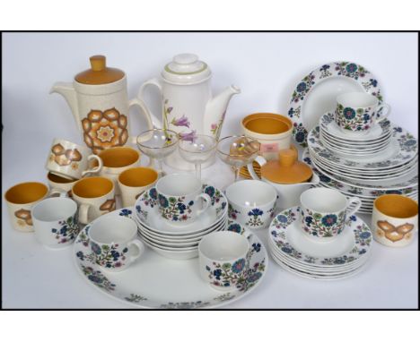 A collection of retro Worcester Palisey coffee service together with a part dinner service by Midwinter in the Marquis Of Que