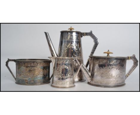 A good late 19th  / early 20th century Elkington & Co silver plated 4 piece tea / coffee service set comprising teapot, coffe