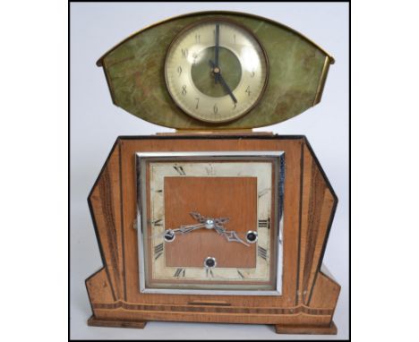 A vintage 20th century Art Deco mantel clock together with a retro faux onyx mantel clock.