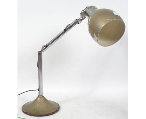 A good mid century enamel painted steel Pifco desk top anglepoise lamp with metal terraced base, twin bar arm and bell shade.