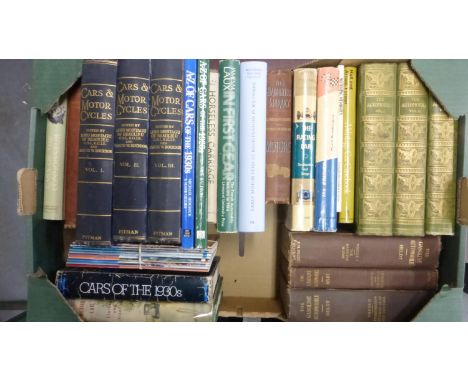A Box of Good Books  to include, Cars &amp; Motorcycles by Montagu of Beaulieu. A three-volume set of 1928, in blue cloth and