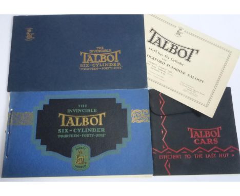 Talbot - Four Brochures to include a 14/45 dating from 1929, a similar 5th edition dating from December 1927, a 4pp leaflet a