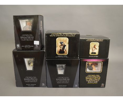 6 Star Wars collectible busts by Gentle Giant, which includes; Death Trooper No 150/2500, Mara Jade 104/2000, Jango Fett 1607
