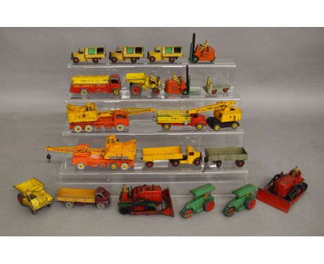 20 unboxed vintage play worn Dinky Toys, including 'Big Bedford Lorry', 3 Bedford Dust Carts, 2 Coles Lorry Mounted Cranes an