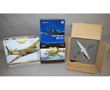 4 boxed diecast model Aircraft, including two by Corgi AA34801 Vickers Wellington and AA35309 B-25 Mitchell II, a Hobbymaster
