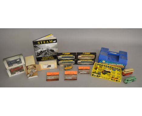 5 boxed N Gauge Coaches, including four by Graham Farish, a hardback book 'Steam in the Western Highlands' and five boxed/car