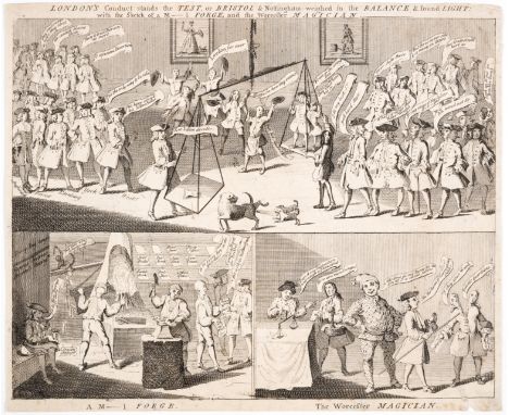 Conjuring.- Anonymous (circa 1740s) Londons Conduct stands the Test, or Bristol & Nottingham weighed in the Balance & found L