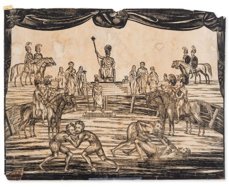 Wrestling.- Uhlmann (A., active circa 1830s) Roman gladiators performing before an emperor, wood-engraving, on thin wove pape