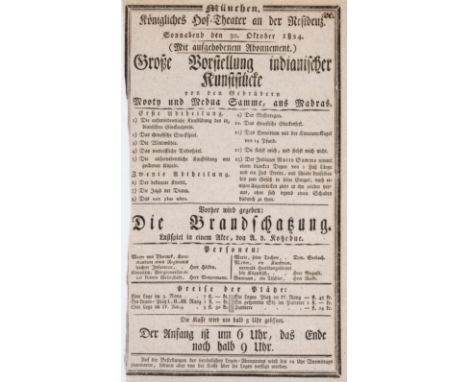 Grosse Vorstellung Indianischer Kunststücke von dem Gebrudern Mooty und Medua Samme, aus Madras..., printed playbill in Germa