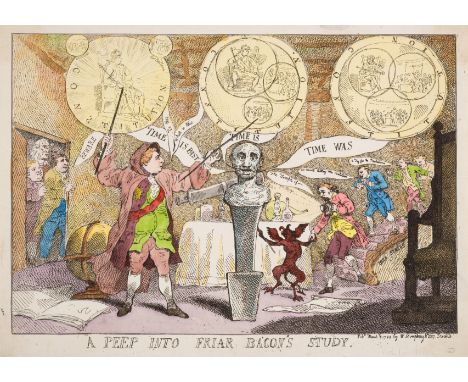 Rowlandson (Thomas) and others. Collection of 18 late Georgian caricatures and satirical prints, including 'A Peep into Friar