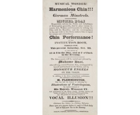 Entertainers.- Mouth, chin and cheeks performer.- Barlow (Printer, Bennett's Hill, Birmingham) Playbill and two prints relati