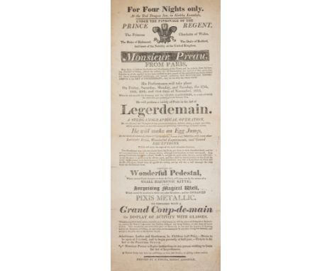 Conjuring.- Monsieur Preau, from Paris...Feats in the Art of Legerdemain. A Sterganographical Operation...He will make an Egg