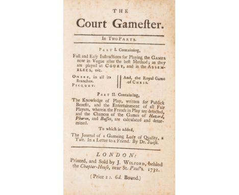 Gaming.- [Seymour (Richard)] The Court Gamester. In Two Parts...To which is added, The Journal of a Gameing Lady of Quality..