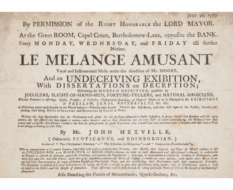 Conjuring.- Deception.- At the Great Room, Chapel Court, Bartholomew-Lane...an Undeceiving Exhibition, With Dissertations on 