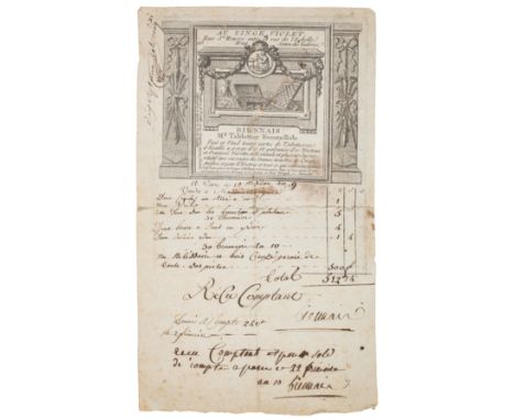 Gaming.- Billhead.- Au Singe Violet. Rue St Honore...Biennais, Md. Tablettier Eventailliste..., engraved billhead with manusc