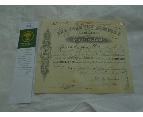 Share Certificate - engraved for 28 shares of £10 in the Farmers Co. Ltd (1917)