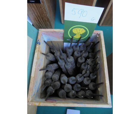 { Group of lots:  590, 591 } LETTERS and NUMBERS, all with handles in a wooden box, 37 tools (very small indeed)