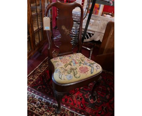 A 19th century Queen Anne style mahogany chair, with tapestry upholstered drop in seat 