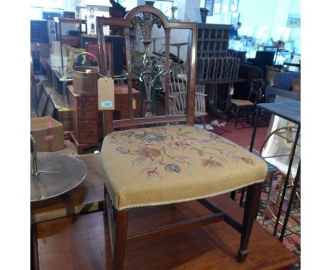 A late 19th century mahogany dining chair, with Prince of Wales feather back and tapestry upholster seat 