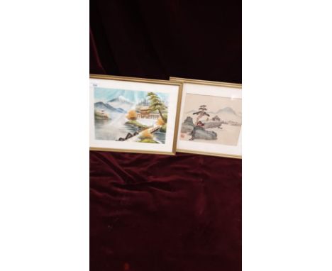2 Oriental Tapestry Pictures 1 Signed In Needle Work 