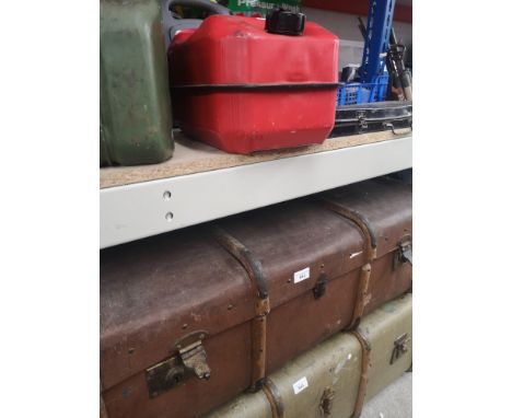 Wooden bound travel trunk. 