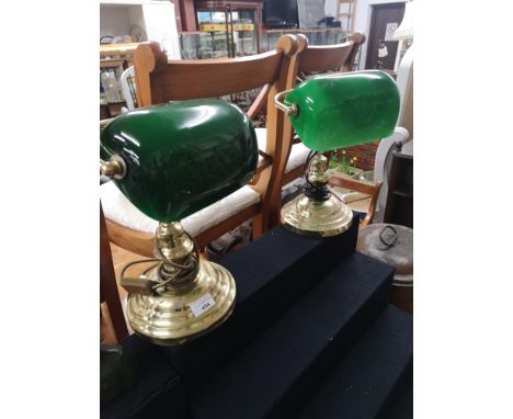 2 office vintage desk light with green shades. 