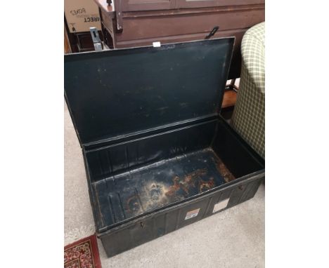 Large metal travel trunk. 