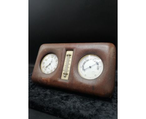 Antique travelling barometer and pocket watch in fitted leather case 