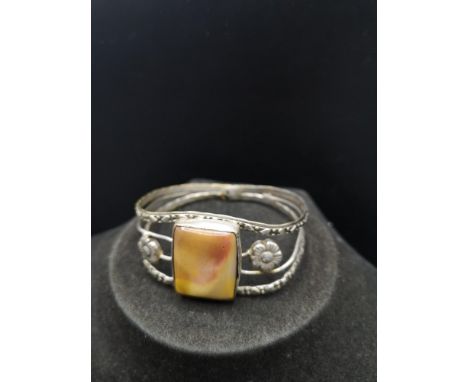 Marked 925 silver bangle set in agate stone. 