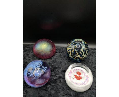 4 paper weights to include caithness faceted paperweight. 