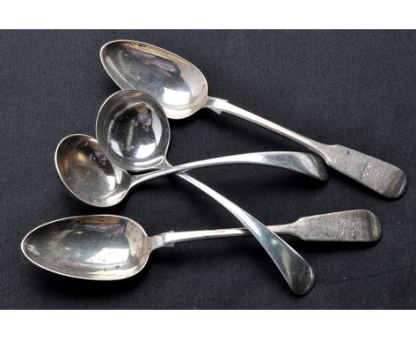 A pair of George V sauce ladles, by George Howson, Sheffield 1919, Old English pattern; and two Victorian tablespoons, by Mui