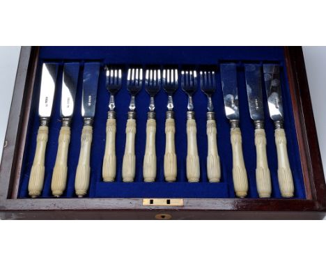 Six Victorian fish knives and six matching fish forks, by Harrison Bros. and Howson (Henry Howson), Sheffield 1879-80, with c