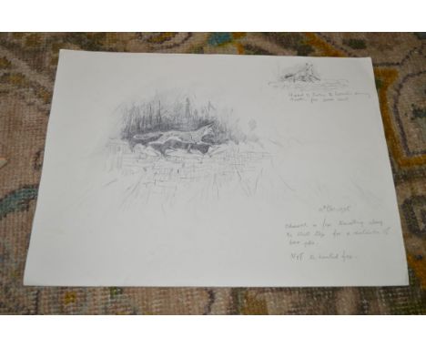 Thomas "Tom" Carr
(1912-1977)
STUDIES OF FOXES
inscribed "Stopped to listen to hounds running, another fox down cover.  Obser