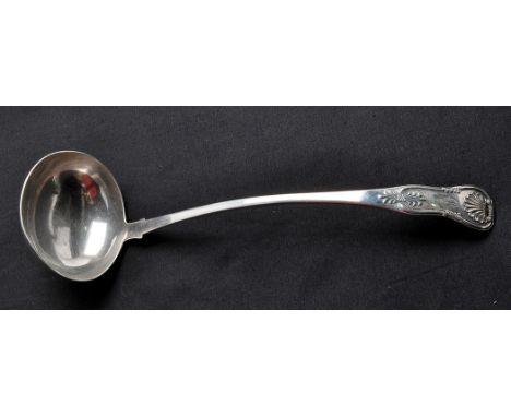 A George IV soup ladle, by Andrew Wilkie, Edinburgh 1821, single struck Kings pattern and engraved initial, 7.4oz.
