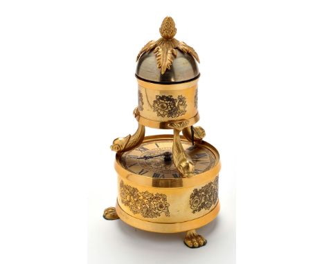 Sinclair Harding & Co: a table clock with detachable alarm, marked No. 5 on the baseplate, with certificate detailing complet